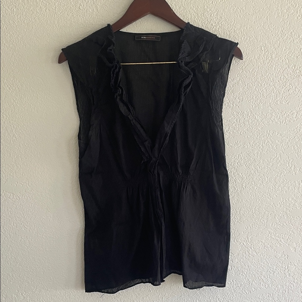 BCBGMaxAzria Black Ruffled sheer Blouse